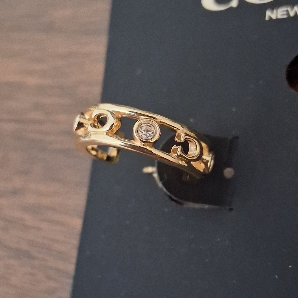 Coach Gold Embellished Signature "C" Logo Hoop Earrings With Crystal Accents NWT - Picture 4 of 10